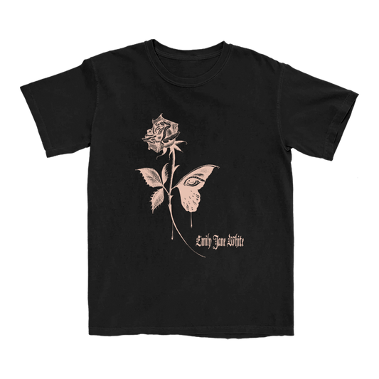 Unisex Black and Ivory Butterfly Rose Tee