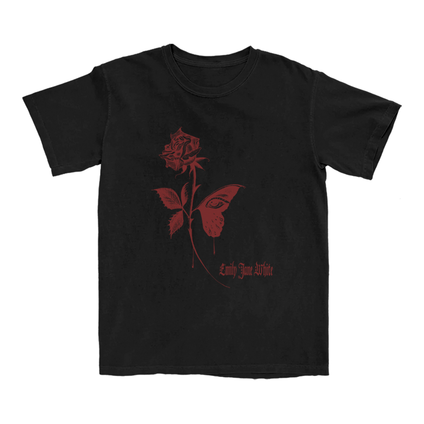 Unisex Black and Red Butterfly Rose Tee