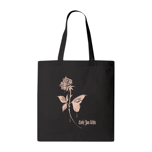 Black and Ivory Butterfly Rose Tote Bag