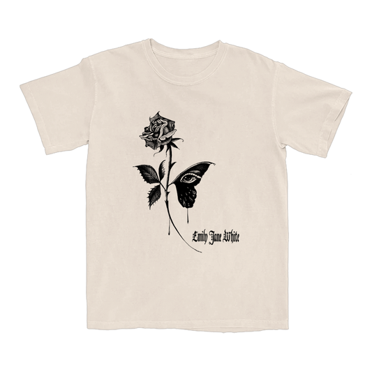 Unisex Ivory and Black Butterfly Rose Tee