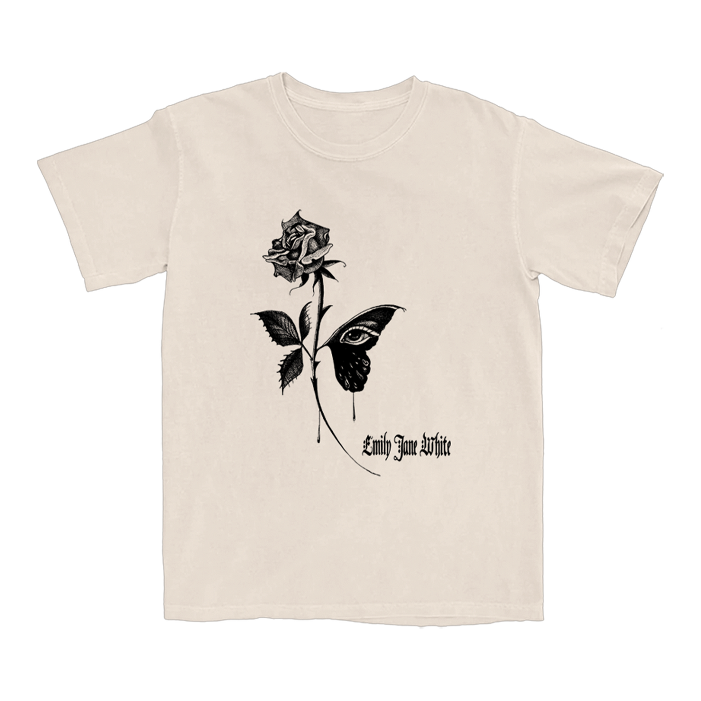 Unisex Ivory and Black Butterfly Rose Tee